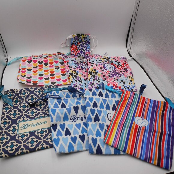 LOT OF 8 BRIGHTON COLORFUL JEWELRY DUST TRAVEL GIFT BAGS POUCH WITH DRAWSTRING - Picture 1 of 4